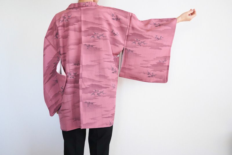 Japanese KIMONO, botanical kimono, pink haori, authentic kimono - 女装休闲/机能外套 - 聚酯纤维 粉红色