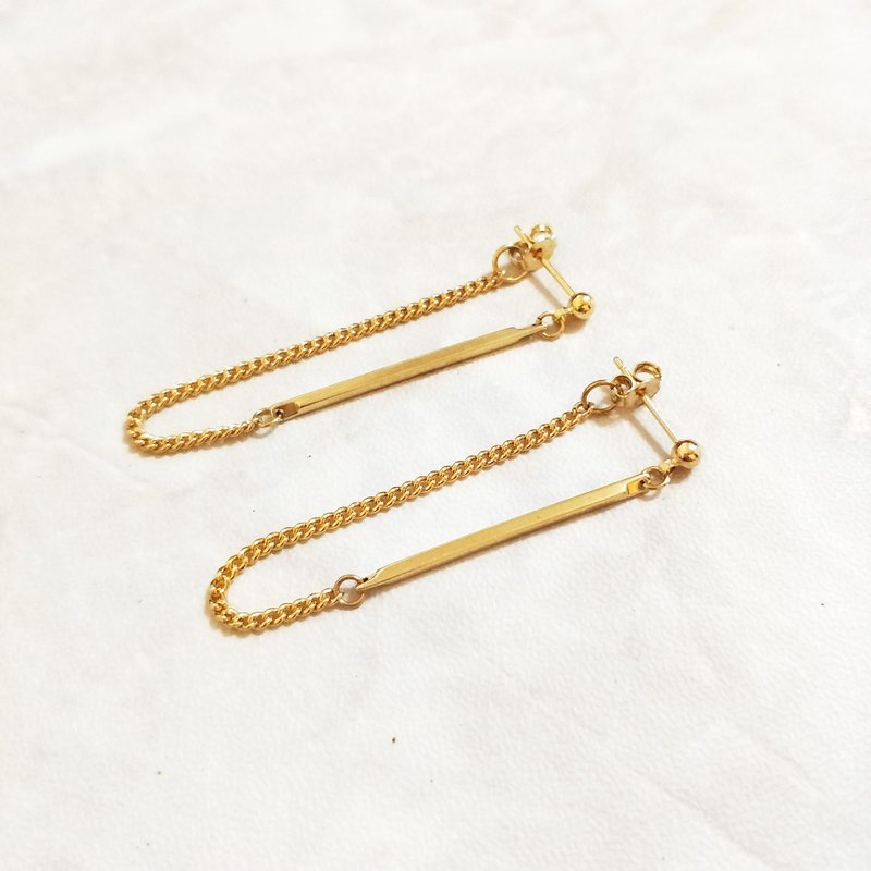 ::极简几何系列:: 简约几何形状个性耳环链子花托 - 耳环/耳夹 - 其他金属 银色