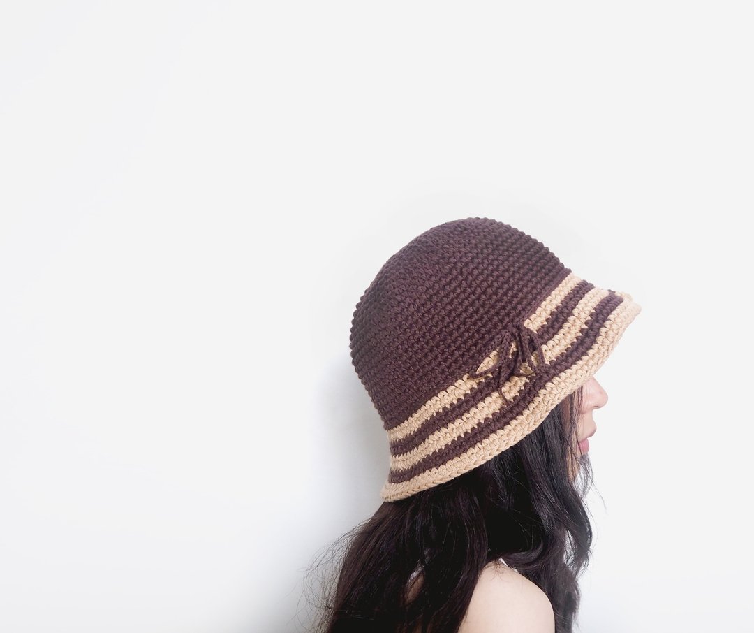 knitted bucket hat - 帽子 - 其他材质 咖啡色