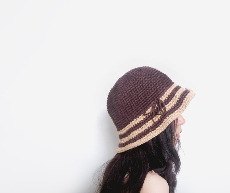 knitted bucket hat - 帽子 - 其他材质 咖啡色
