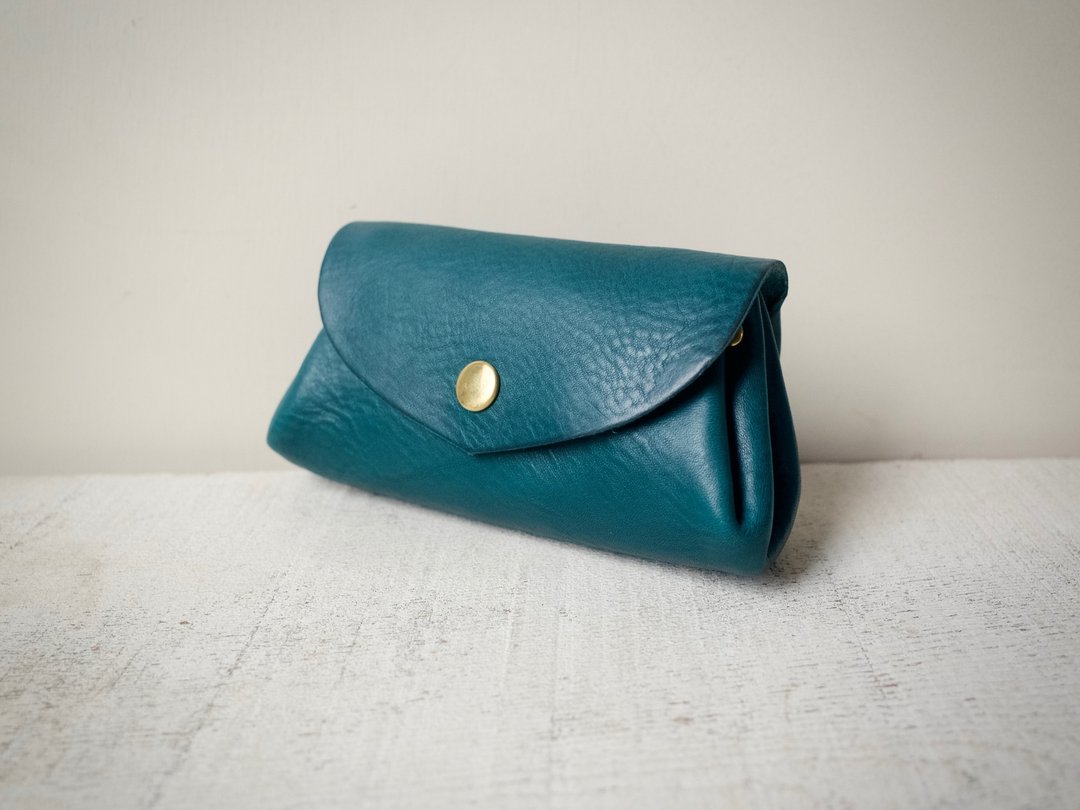 Leather Wallet Italian Natural Tanned Leather Mini Pouch Fave Turquoise - 零钱包 - 真皮 蓝色