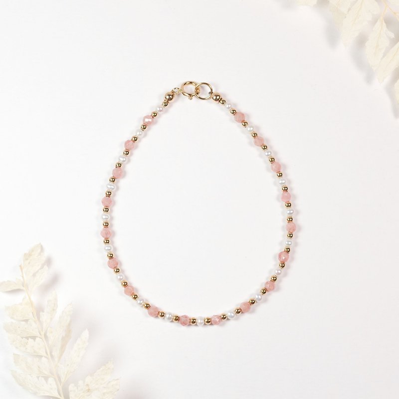 爱神的祝福 l 红纹石 × 珍珠 l 美国14KGF极细手链 - 手链/手环 - 水晶 粉红色