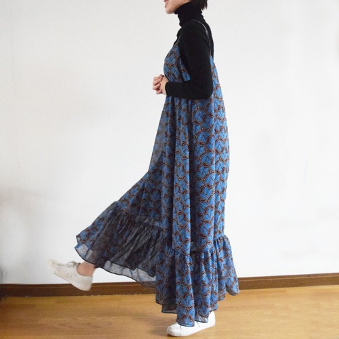 Chiffon camisole flare maxi dress dress - 洋装/连衣裙 - 聚酯纤维 蓝色