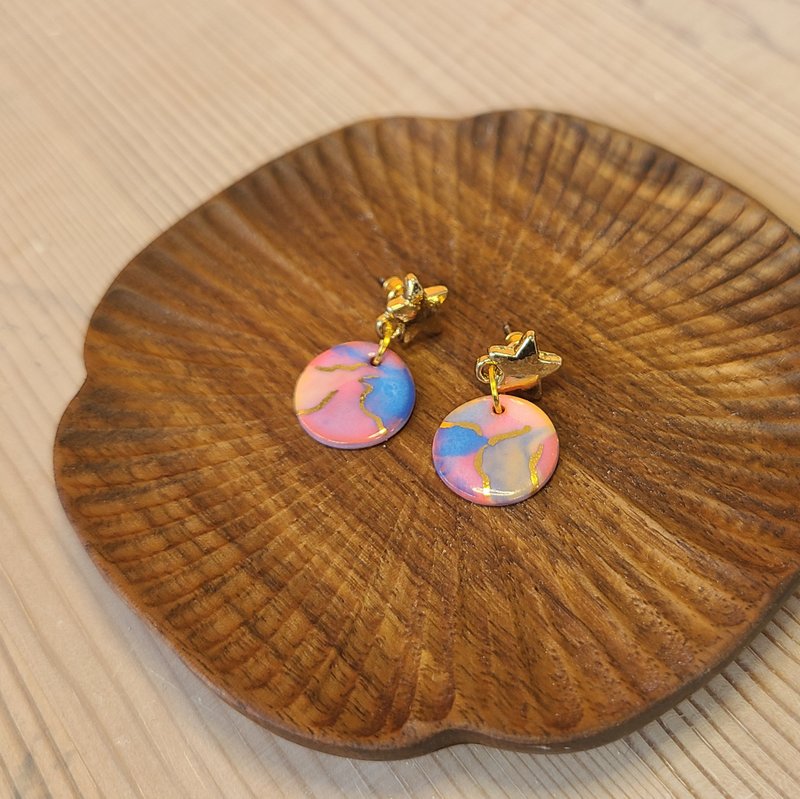 24K纯鎏练上手彩泥釉彩耳环No.3 - 耳环/耳夹 - 瓷 多色