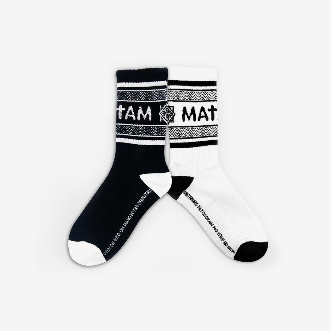 MATAMA 19 S/S Riyar 浪潮图腾 Crew Socks 黑/白 中筒袜 (两入) - 袜子 - 棉 白色