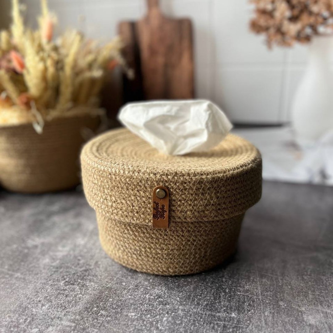 Jute Tissue box holder Tissue box Tissue box covers. Rope basket Napkin Holder - 纸巾盒 - 环保材料 