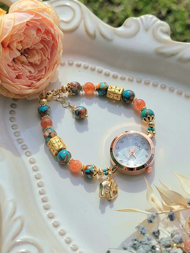 南洋假期。14k金包铜异国风情实用天然水晶矿石手表设计款 - 女表 - 水晶 多色