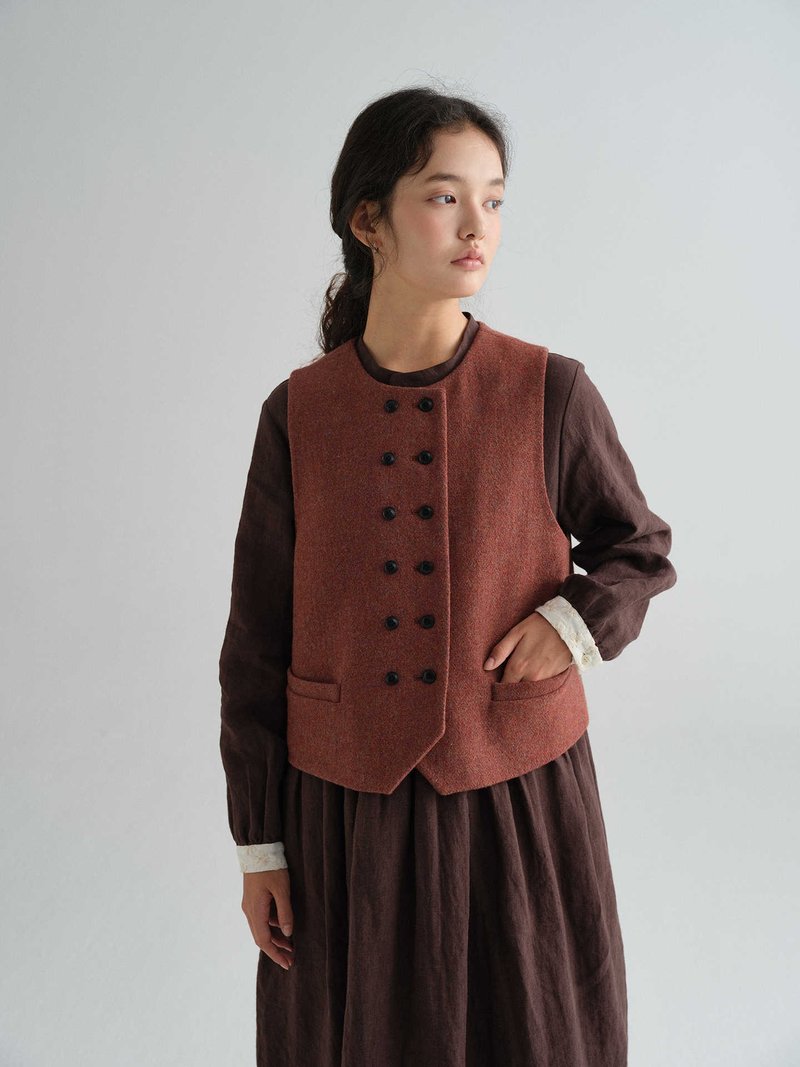 杂色果红色全羊毛双排扣秋冬马夹 - 女装背心 - 棉．麻 紫色
