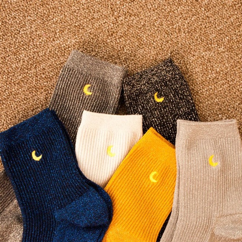 Dear My Universe 闪耀月亮袜 - 蓝 - 袜子 - 聚酯纤维 蓝色