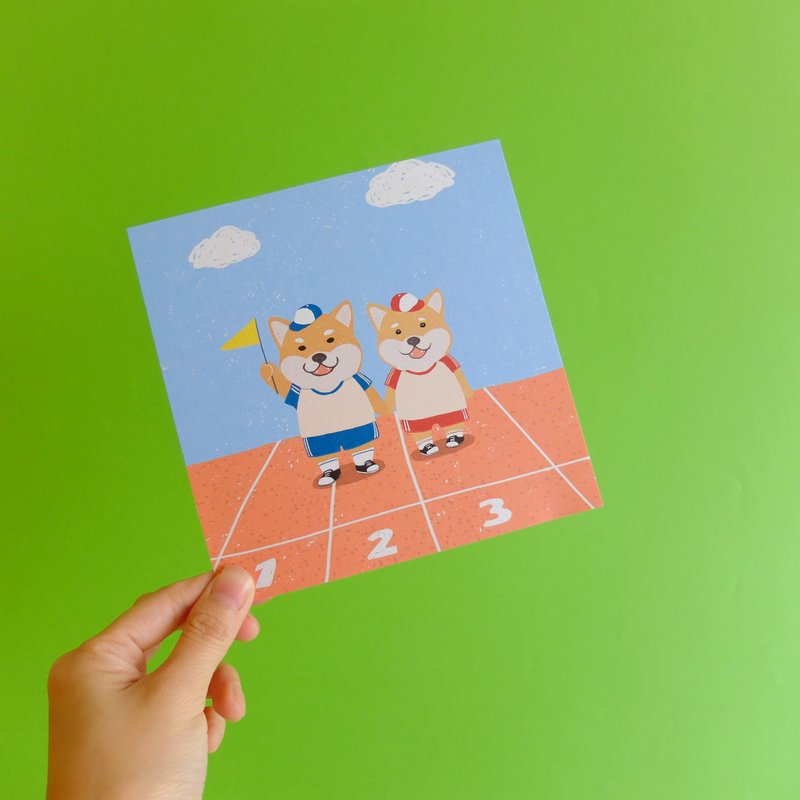 柴柴出门运动。手牵手系明信片 - 卡片/明信片 - 纸 橘色