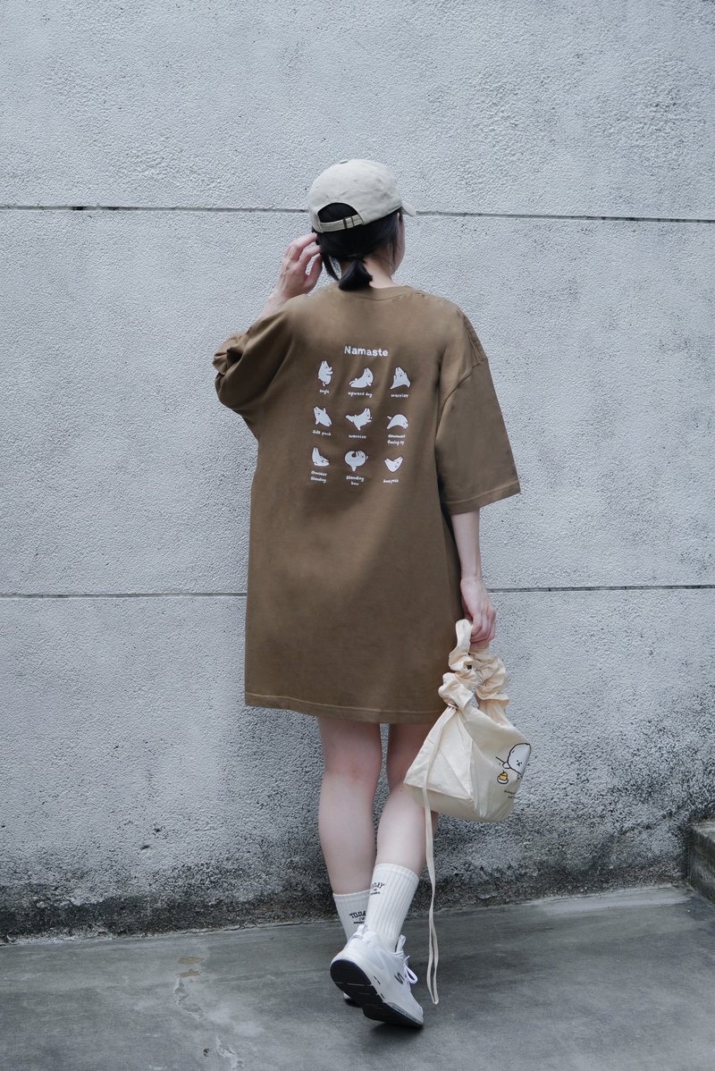 麻糬兔yoga-oversize T-shirt(橄榄绿) - 其他 - 棉．麻 咖啡色