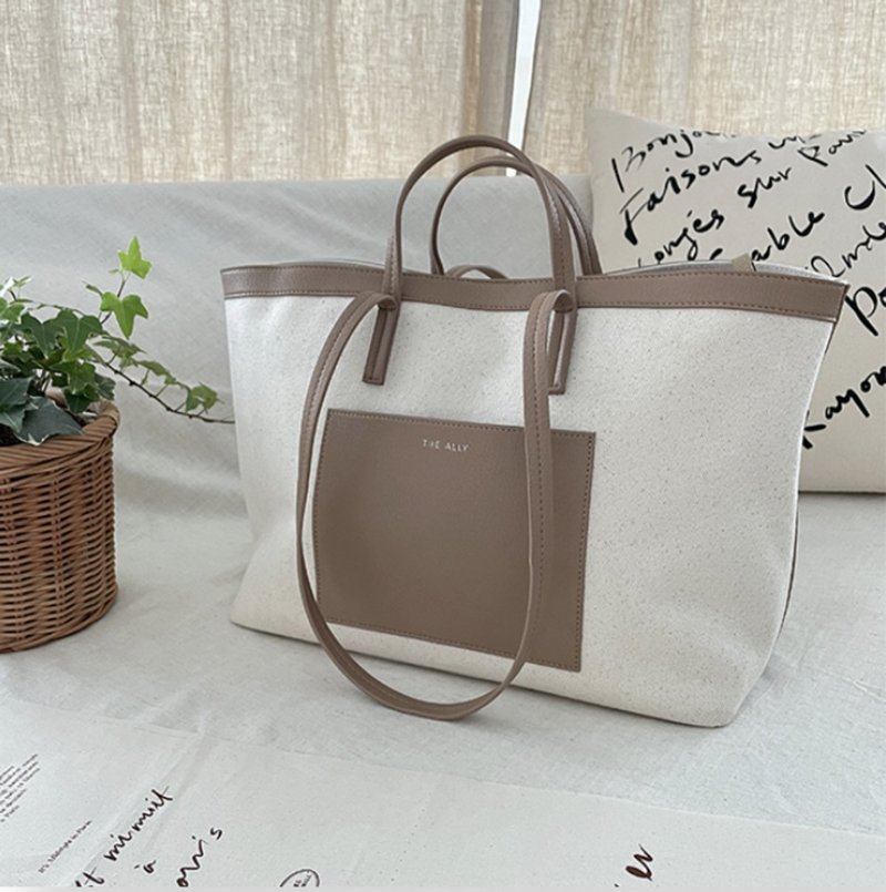 韩国 The Ally | Blair bag 블레어백 | 多功能实用包 | 不含内袋 - 侧背包/斜挎包 - 棉．麻 咖啡色