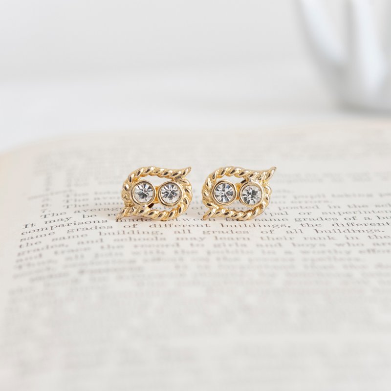 Vintage 早期新品钮扣手工耳环 - 猫头鹰 - 耳环/耳夹 - 其他金属 金色