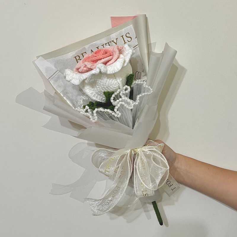 毛线钩织玫瑰永生花束 - 干燥花/捧花 - 棉．麻 粉红色