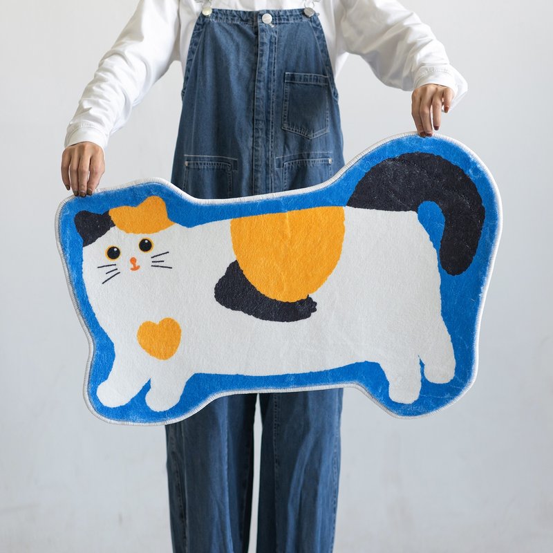 三色猫咪地垫/手绘插画毛绒地毯/防滑垫 - 地垫/地毯 - 聚酯纤维 蓝色