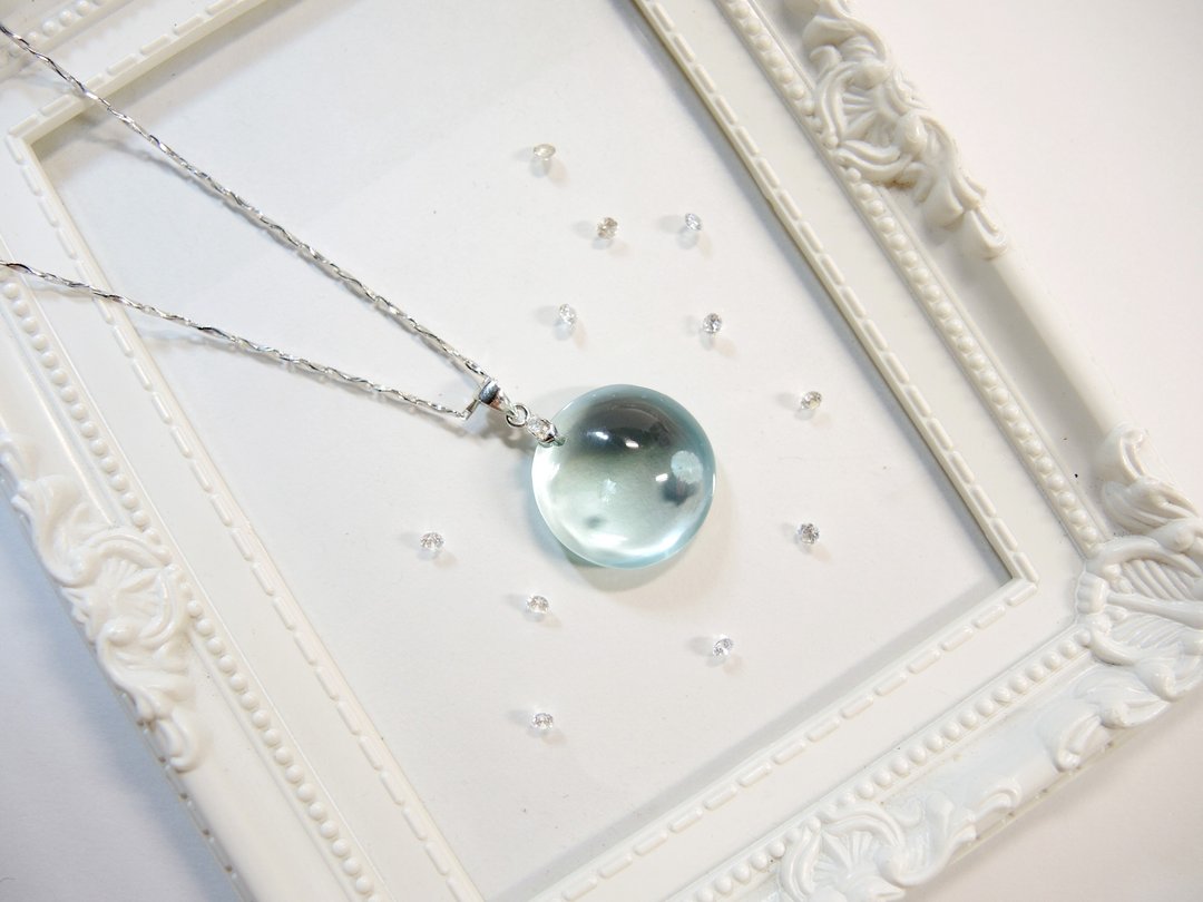 《Ice Crystal 冰晶》海蓝琉璃雅致项链-圣洁满月-N5 - 项链 - 宝石 蓝色