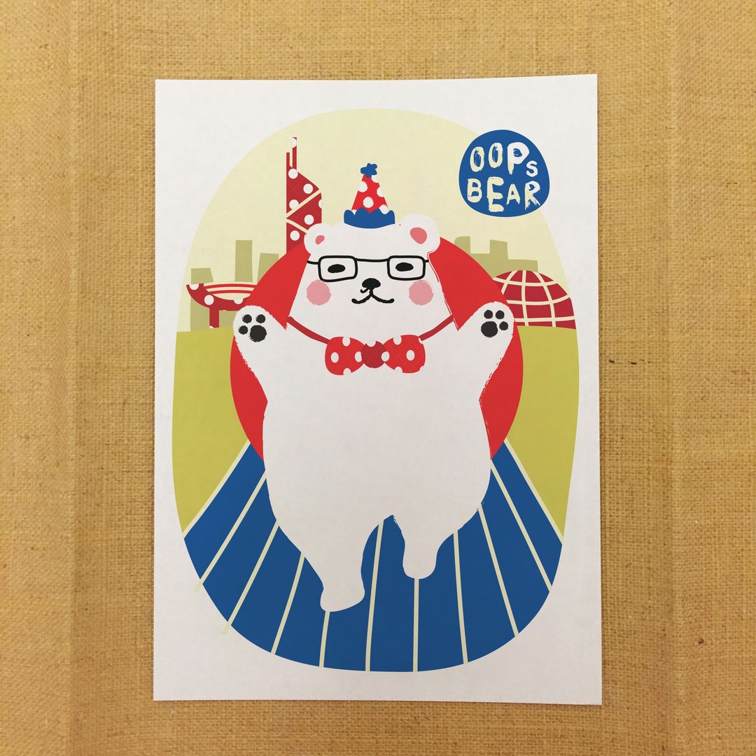 Oops bear - 白熊部长太朗明信片 - 卡片/明信片 - 纸 白色