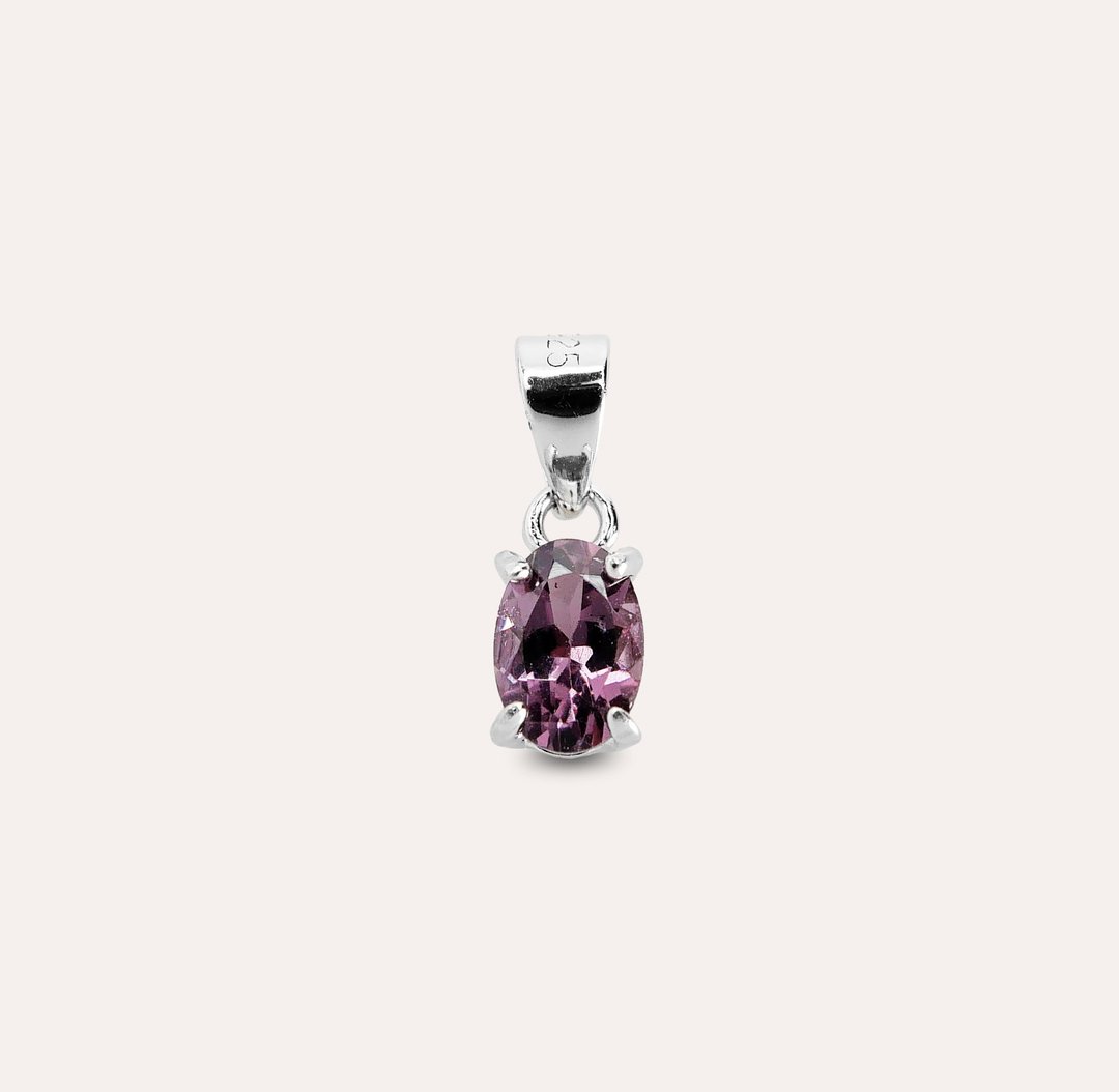 安珠 尖晶石 紫色 椭圆 4*6mm 坠子 经典系列 Oval P 宝石银饰 A - 项链 - 银 紫色
