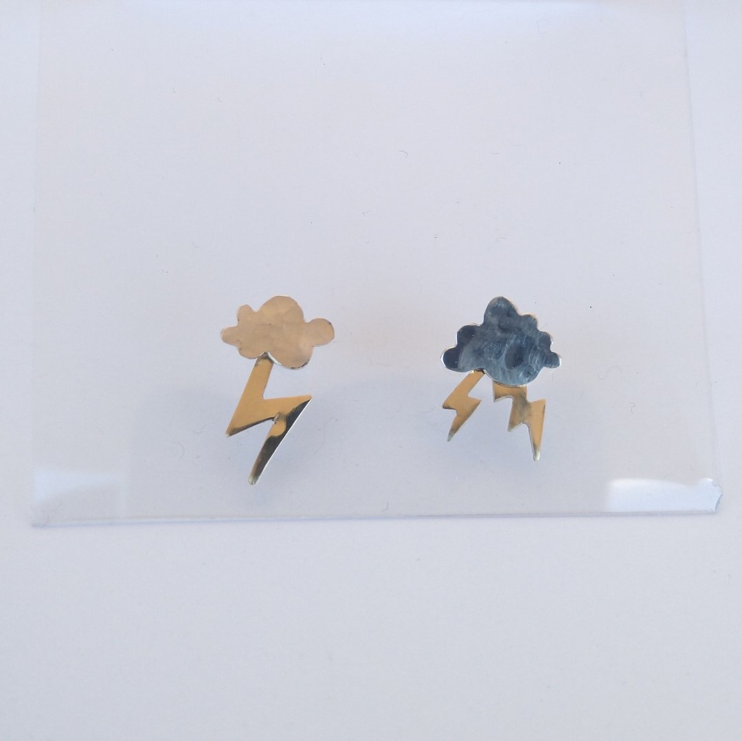 Silver 950 Kaminari Cloud 2WAY Earrings - 耳环/耳夹 - 银 银色