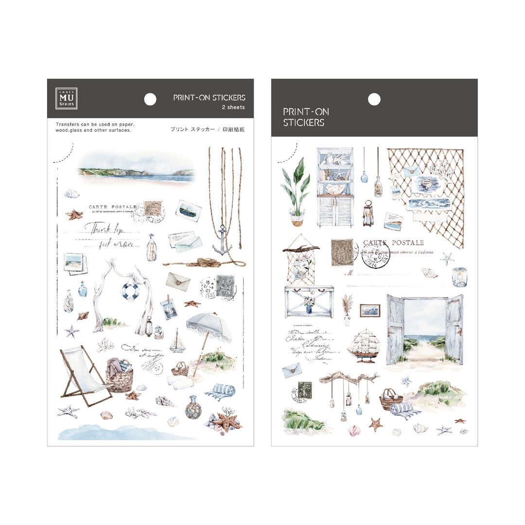 【Print-On Stickers 转印贴纸】no.252-海边走走 | 插画师系列 - 贴纸 - 其他材质 蓝色