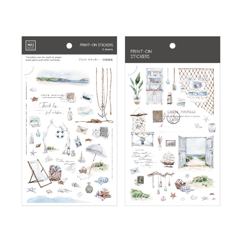 【Print-On Stickers 转印贴纸】no.252-海边走走 | 插画师系列 - 贴纸 - 其他材质 蓝色