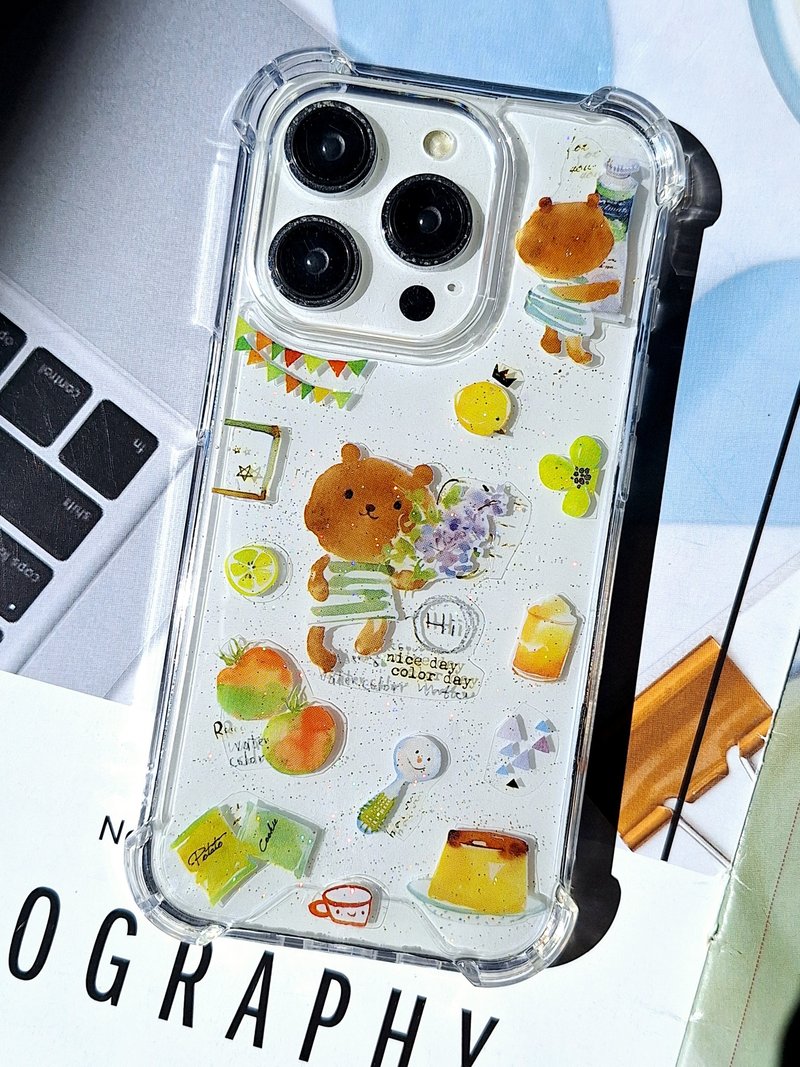 手作押花手机保护壳 | iPhone 15 Pro I bear 小熊 - 手机壳/手机套 - 塑料 多色