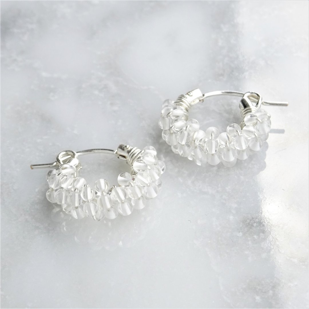 SV925SF Crystal Quartz pave pierced earrings / clip on earri - 耳环/耳夹 - 宝石 透明