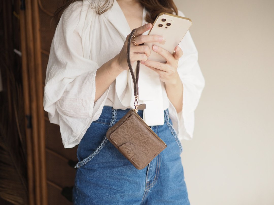 Mary (Warmtaupe) : Mini wallet, short wallet, cow leather, Brown-grey, Zip pouch - 皮夹/钱包 - 真皮 咖啡色