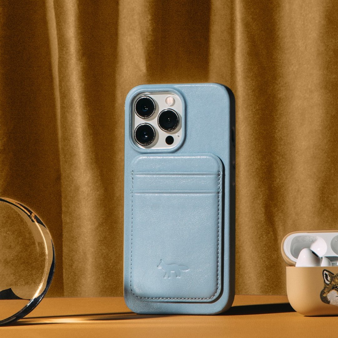Native Union | Maison Kitsuné iPhone14Pro联名皮革卡夹手机壳 - 手机壳/手机套 - 真皮 蓝色