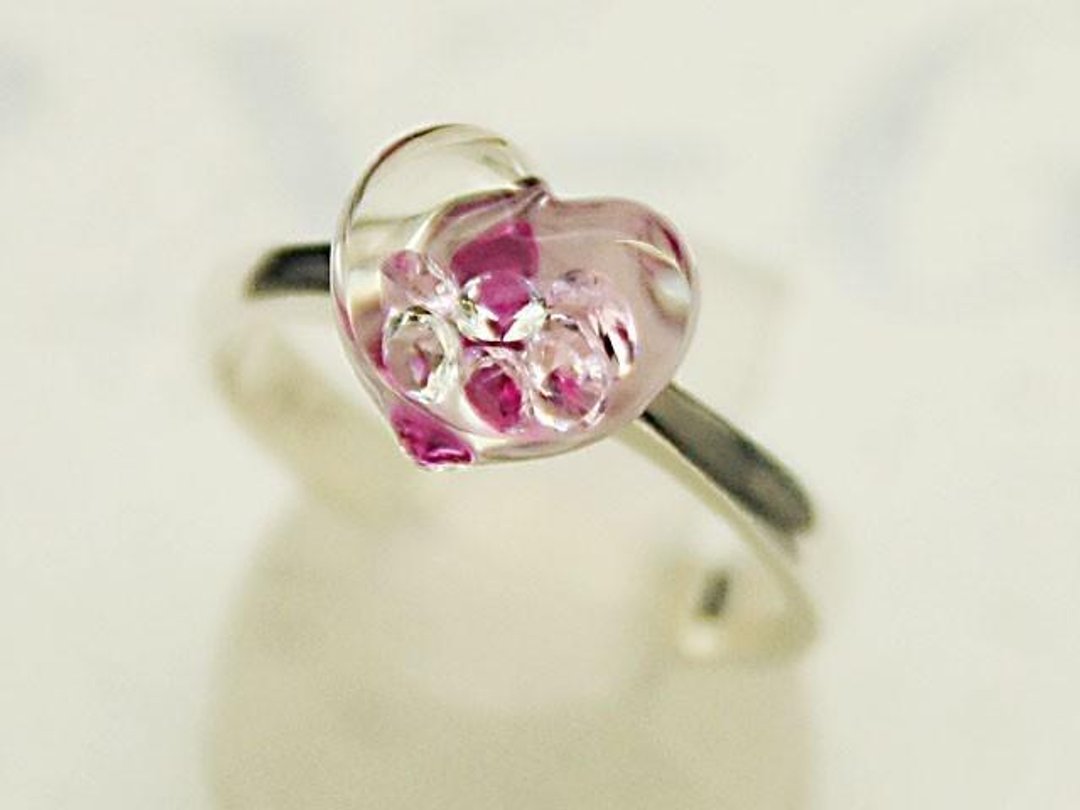 Bijou Heart Glass Ring S Red - 戒指 - 玻璃 红色