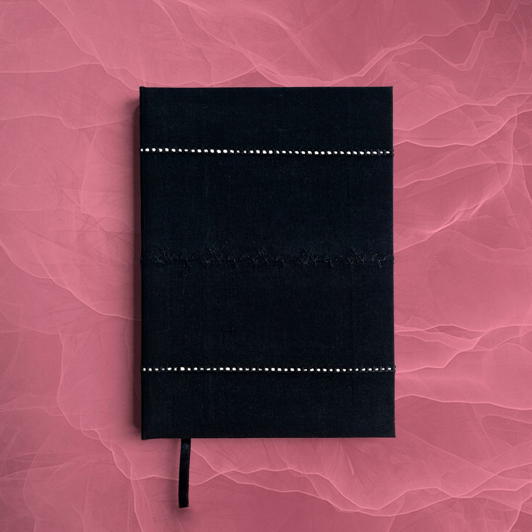 Handmade notebook | A5 | Original design with green cotton cover - 笔记本/手帐 - 纸 黑色