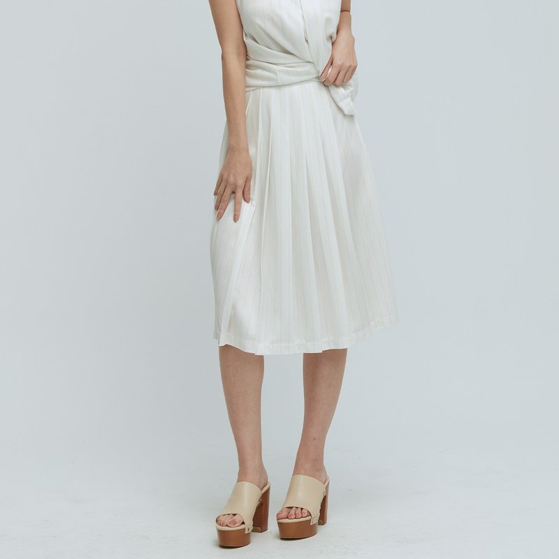 COZEE-条纹打折中长裙(女) - 金鱼草黄条纹 - 裙子 - 聚酯纤维 白色