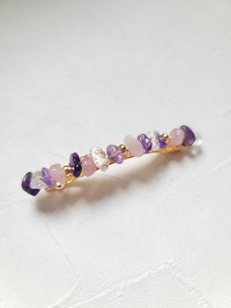 天然粉晶 紫水晶 白水晶发夹 天然粉晶发饰 - 发饰 - 宝石 粉红色