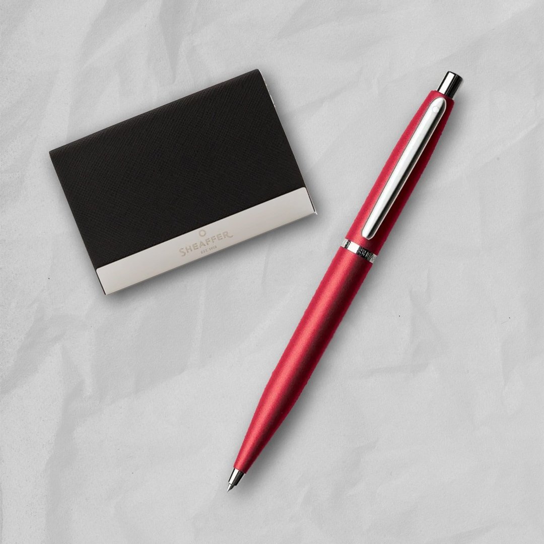 【SHEAFFER】VFM 系列极致红原子笔 + 商务名片盒 免费刻字 - 圆珠笔/中性笔 - 其他金属 红色