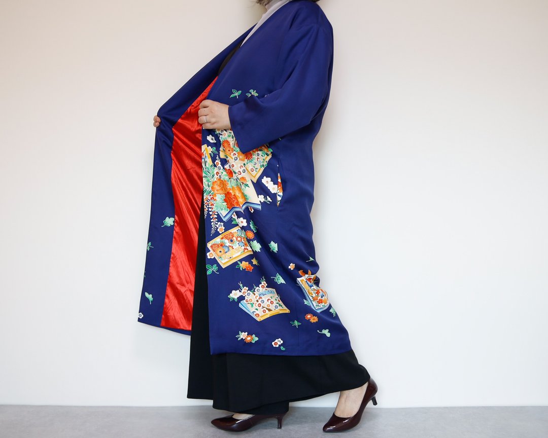 KIMONO Iwai 外套 - 由 vintage 和服改造的长袍外套，独一无二，和服改造，亦适合正式场合。 - 女装西装外套/风衣 - 丝．绢 蓝色