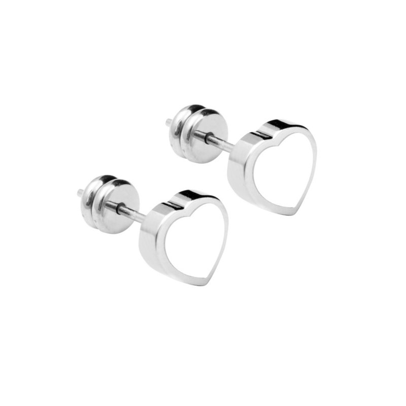 几何派对爱心 纯钛耳针一对 可混搭 - 耳环/耳夹 - 其他金属 白色