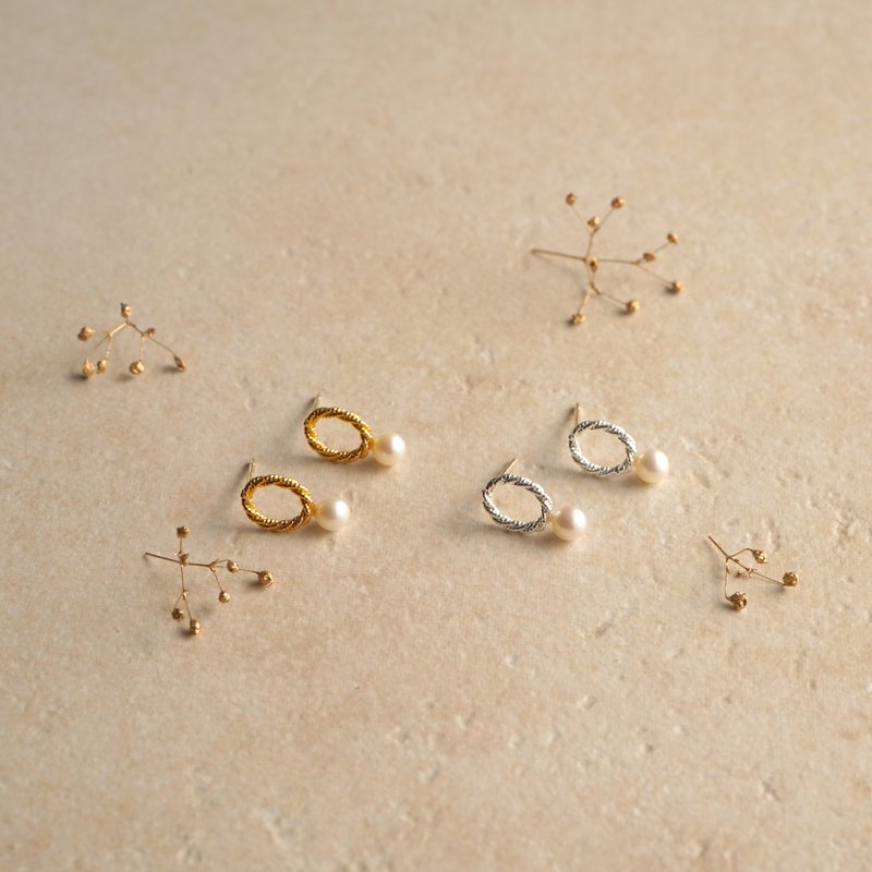 环形珍珠耳针/耳夹夹 - 耳环/耳夹 - 其他金属 多色