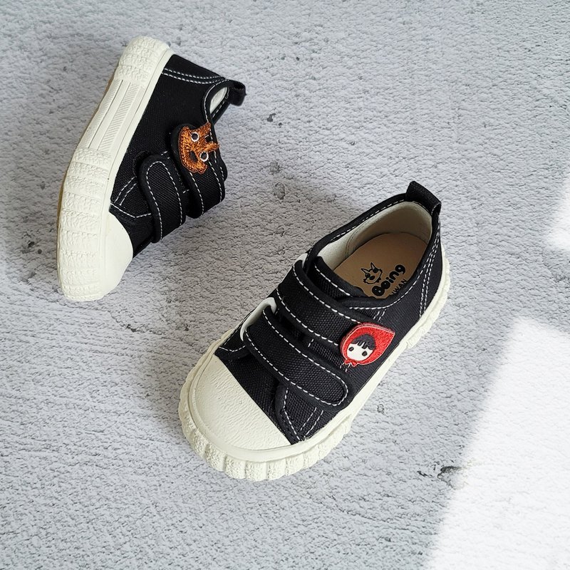 魔术带方便穿脱童鞋- 黑色 小红帽与大野狼 - 童装鞋 - 棉．麻 黑色