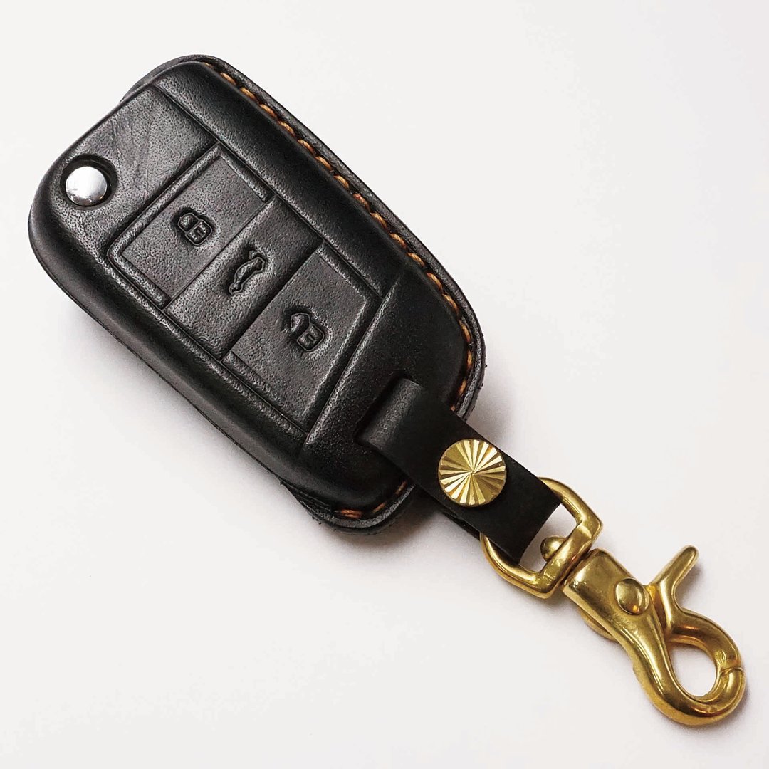 VW GOLF POLO TIGUAN T-ROC 福斯汽车 折叠感应钥匙 钥匙皮套 - 钥匙链/钥匙包 - 真皮 黑色