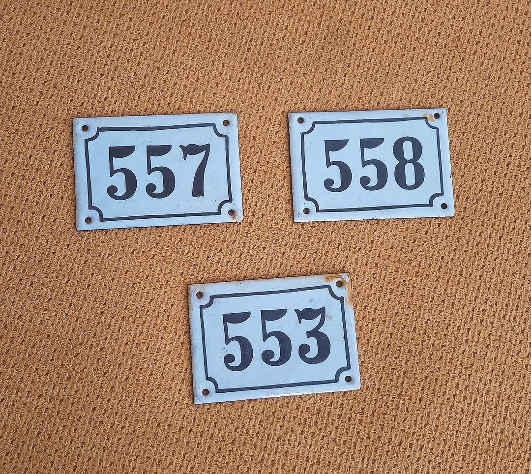 搪瓷金属 553 557 558 地址标志复古 – 门牌匾白色黑色 - 门帘/门牌 - 珐琅 白色