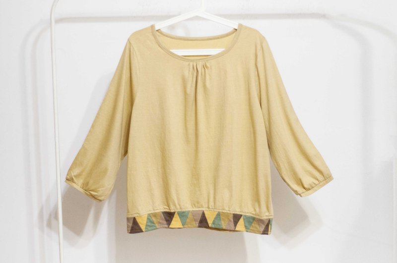 刺绣上衣/拼接七分袖上衣/自然纯棉上衣/ethnic tops-山丘森林风 - 女装 T 恤 - 棉．麻 多色