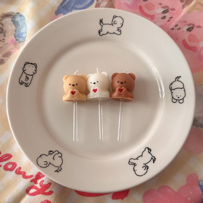 心熊蛋糕蜡烛 - 蜡烛/烛台 - 蜡 多色