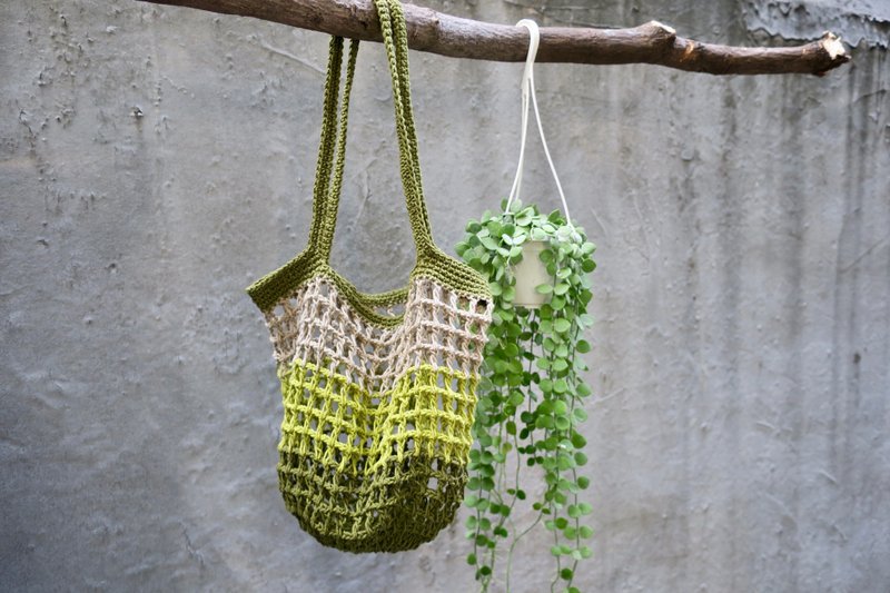 手工编织袋-野餐/购物/网袋/便当袋 - 手提包/手提袋 - 棉．麻 紫色