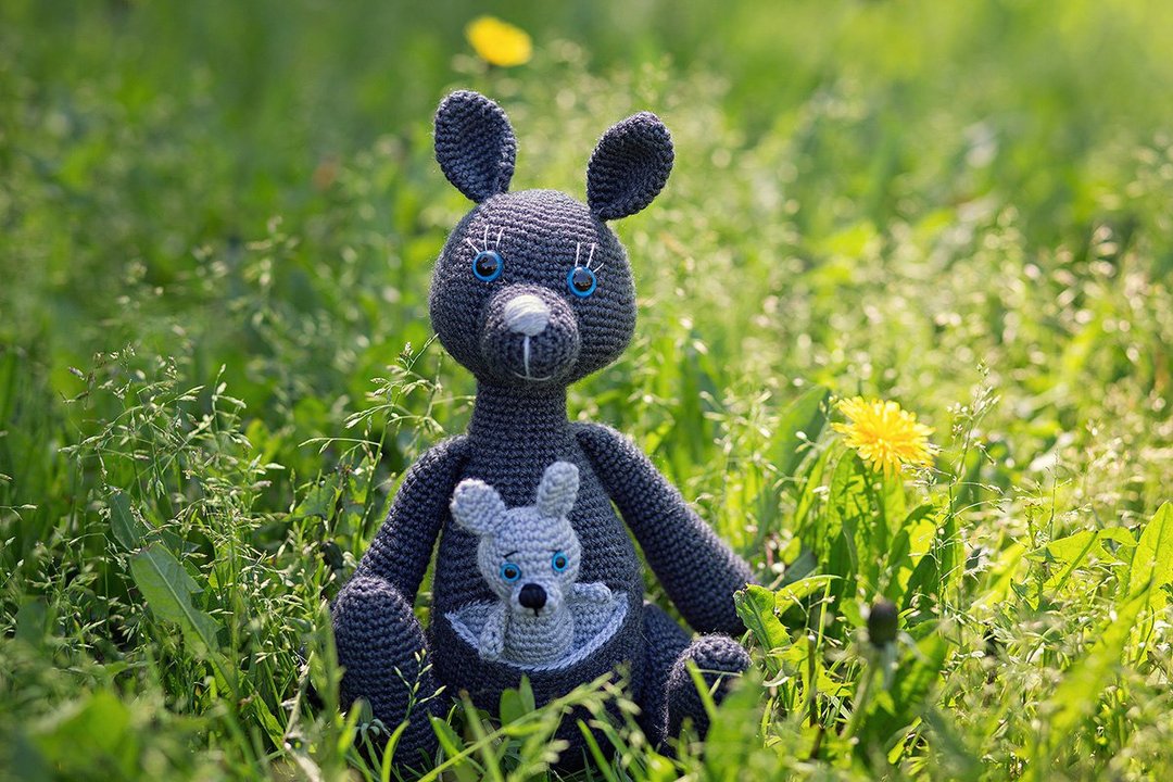 kangaroo with baby, kangaroo crochet, kangaroo knitted, mother's day gift - 玩具/玩偶 - 羊毛 