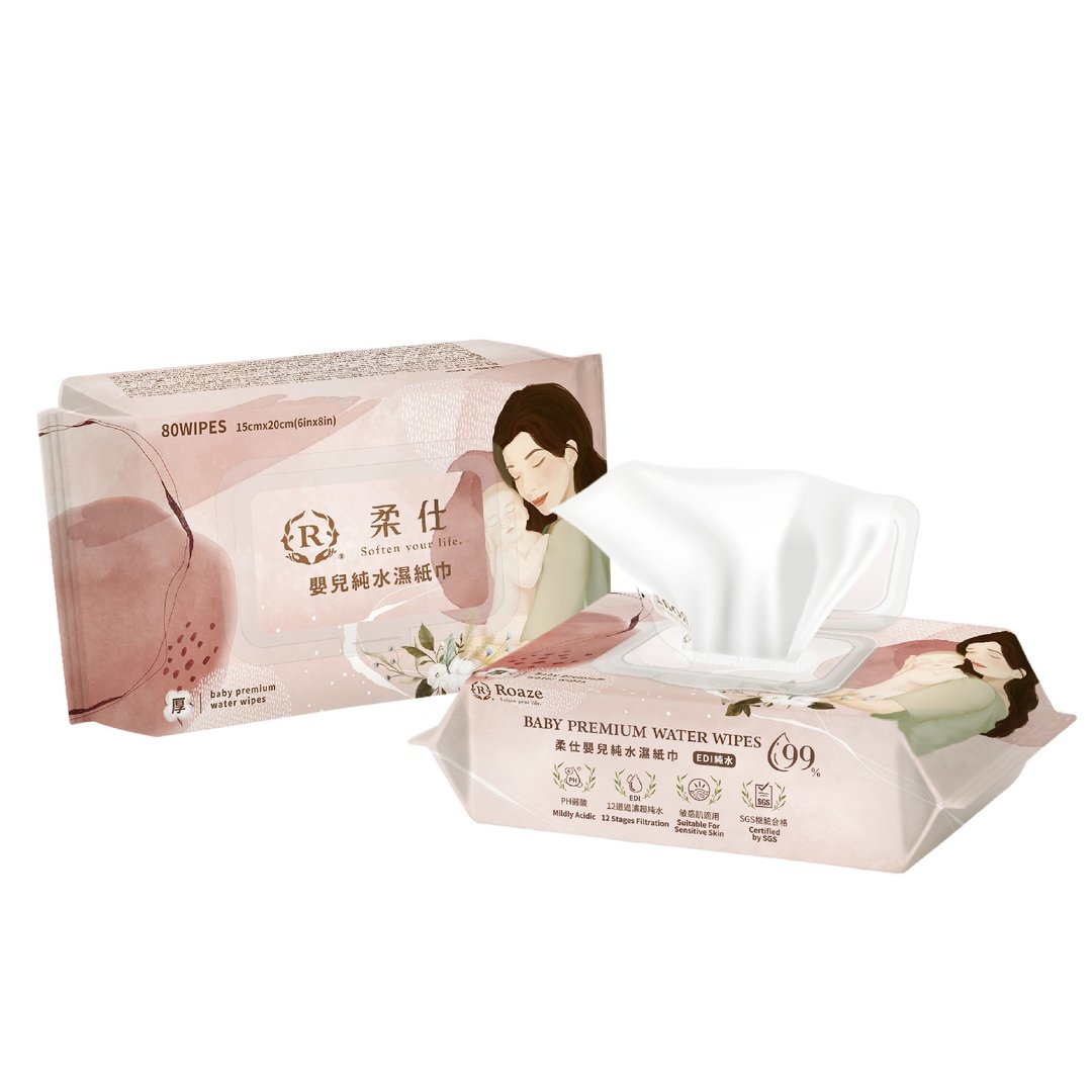 柔仕婴儿纯水湿纸巾80抽x3入组 - 洗手用品 - 棉 粉红色