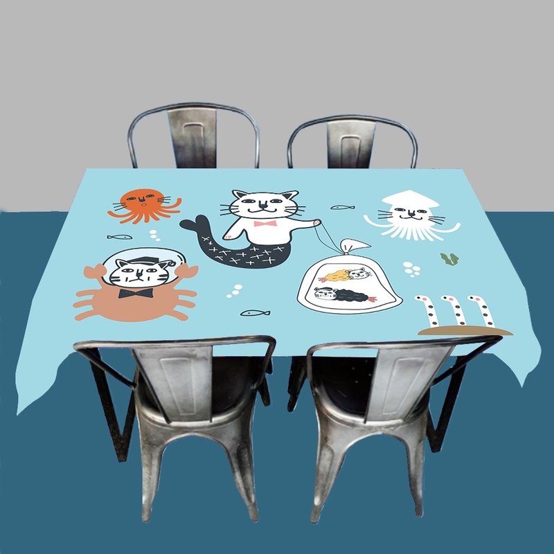 猫 壁纸 露营 - 餐垫/桌巾 - 棉．麻 蓝色