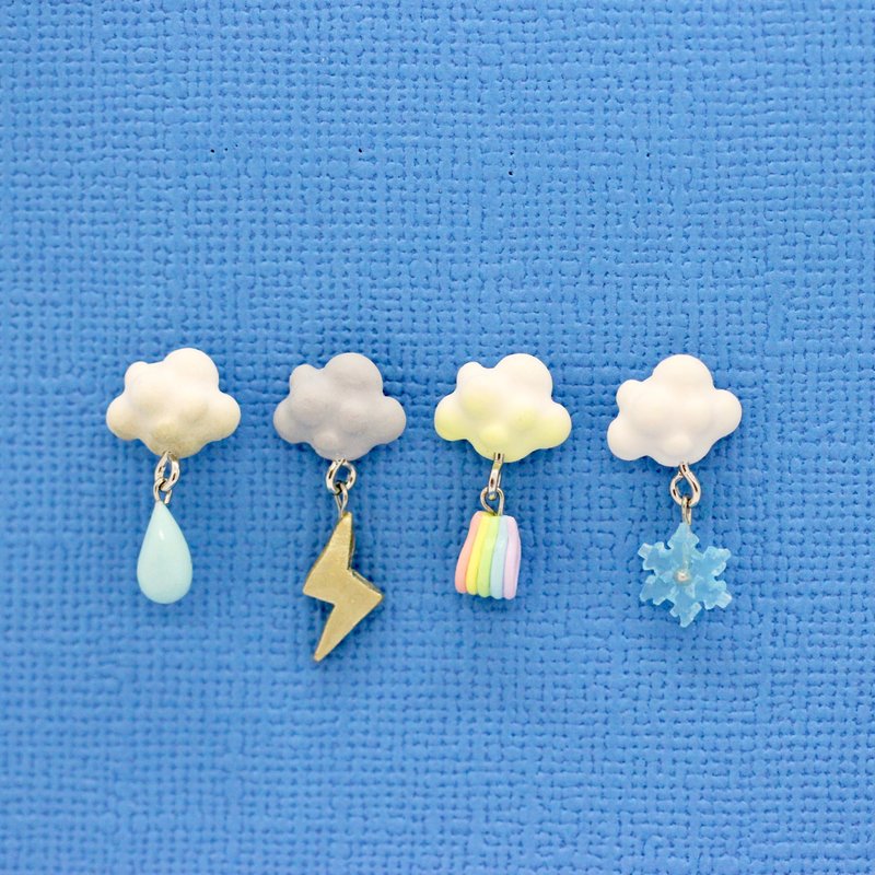 天气多变化耳环套组 Miniature Weather Cloud Earring 云朵彩虹 - 耳环/耳夹 - 粘土 蓝色
