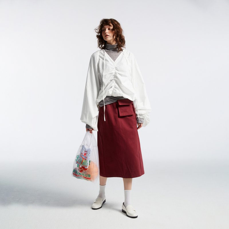 10 MOOn 浪漫多折连袖白色上衣 - 女装上衣 - 棉．麻 白色