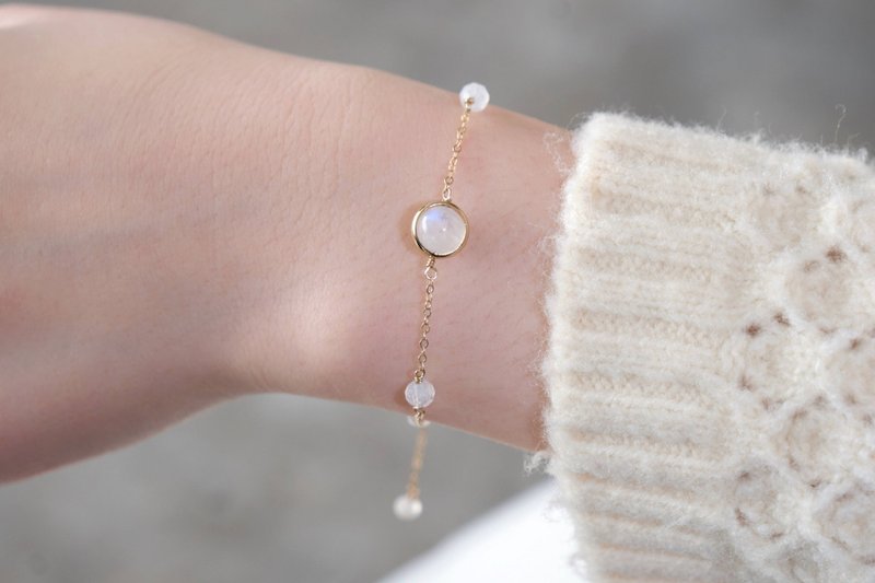 六月诞生石 月光石手链│moonstone 注金 14KGF - 手链/手环 - 水晶 白色