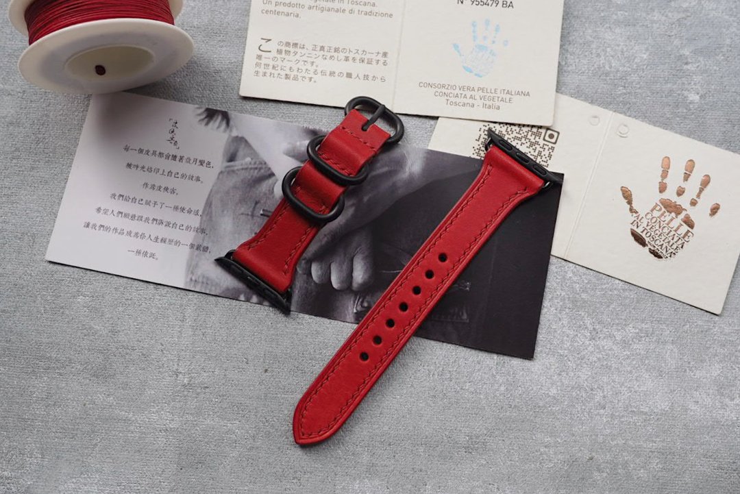 苹果AppleWatch细窄款Ultra表带 手工牛皮 定制化刻字礼物 订制 - 表带 - 真皮 卡其色